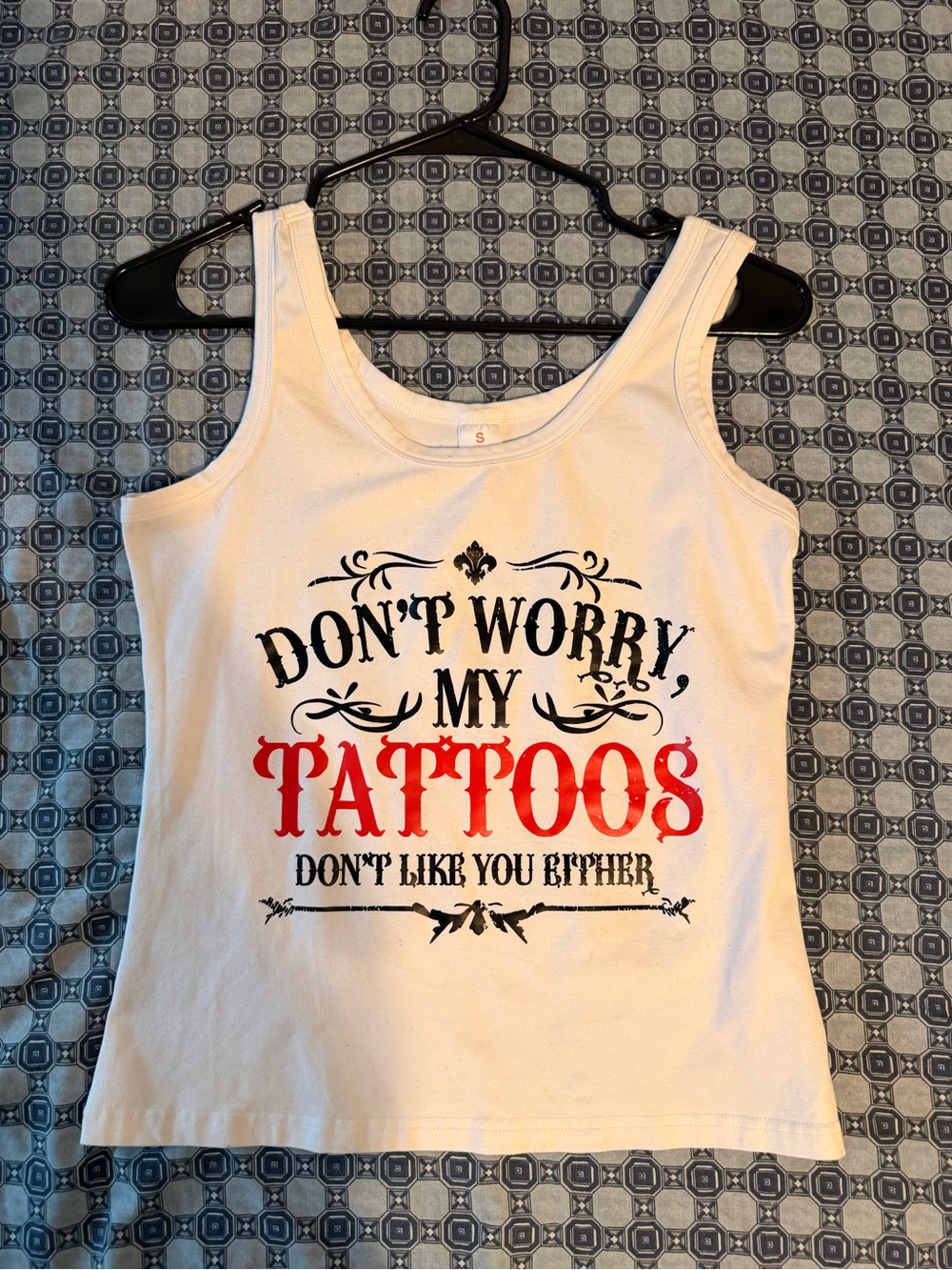 Women's White Graphic Tank Top with Red 'Tattoos' Print